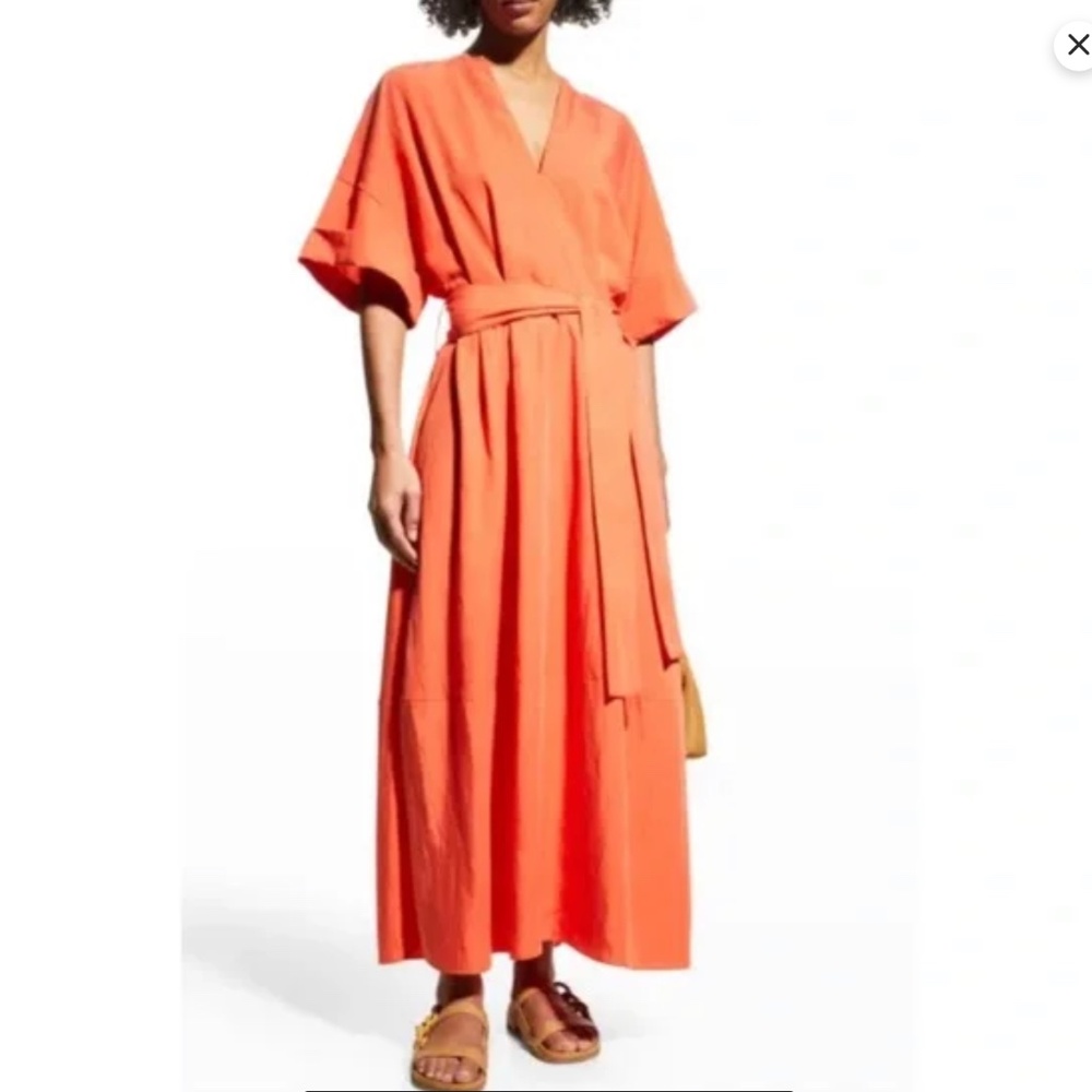 Vince - Cuffed Short Sleeve V-Neck Dress in Burnt Orchid